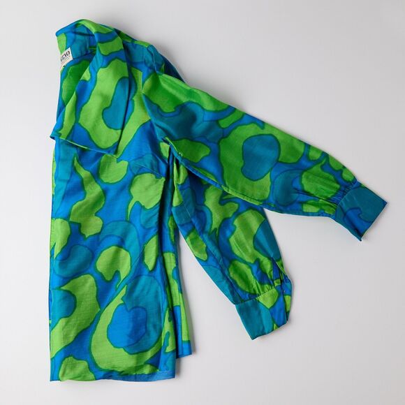 VTG 60s Psychedelic Blouse M Mod Abstract Art Top Statement Retro Groovy Stains - Picture 12 of 14